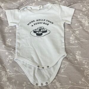 White Baby Onesie with Sushi Print